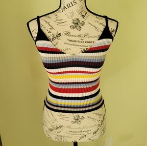 Multicolor Stripped Knitted Cropped Tank Top